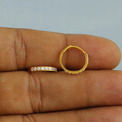 Real solid 22k Gold Earrings, 22kt gold earrings, Real gold hoop earrings, gold huggies, 22kt gold huggies, zircon huggie hoop,