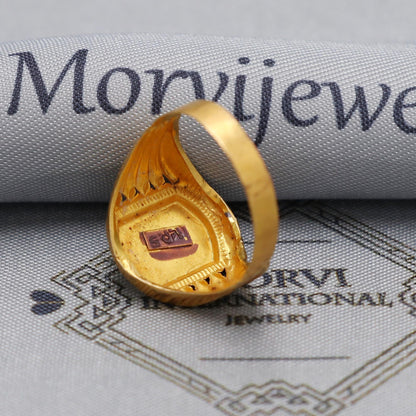 22k Yellow Gold Ring Size 9.25 US and All, Hand Carved Gold Ring Jewelry, Indian Gold Ring, K6564