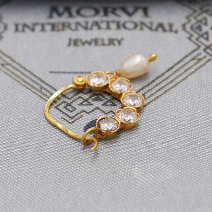 22kt 22k gold white zircon Pearl nose ring nath indian jewelry, K6566