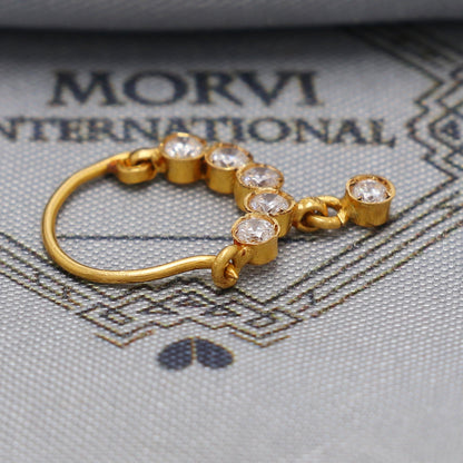 22kt 22k gold white zircon nose ring nath handmade indian jewelry, K6567