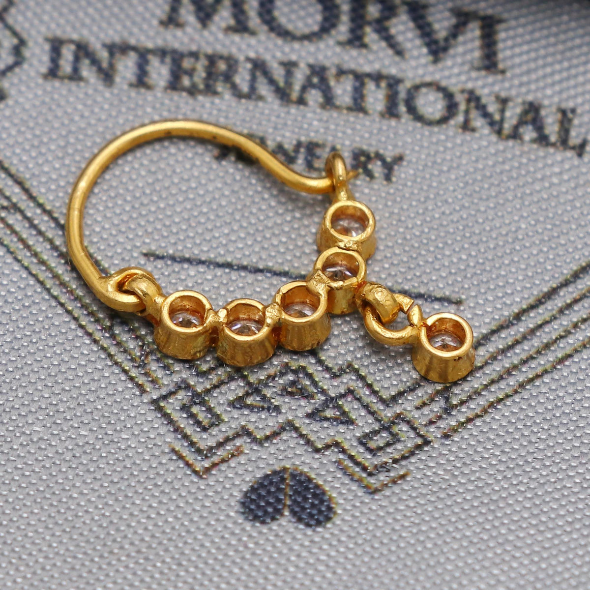 22kt 22k gold white zircon nose ring nath handmade indian jewelry, K6567