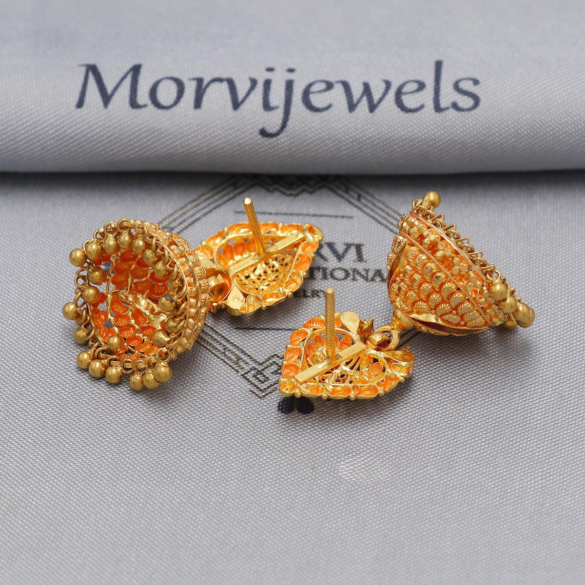 22k yellow gold earrings jhumka jewelry, handmade vintage Pure Traditional wedding indian style Jhumki Earrings Chandelier, K6569