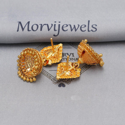 22k yellow gold earrings jhumka jewelry, handmade vintage Pure Traditional wedding indian style Jhumki Earrings Chandelier, K6571