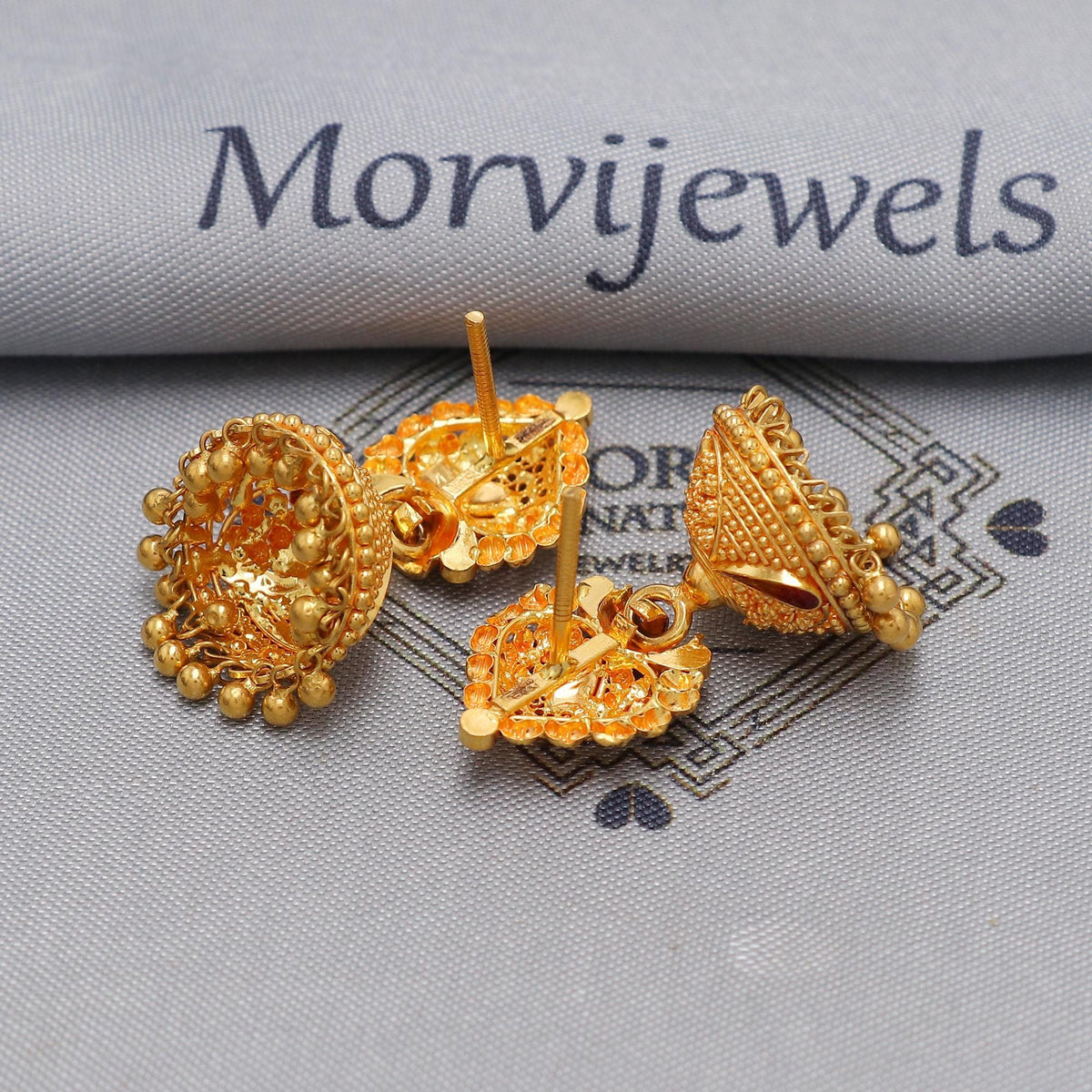 22k yellow gold earrings jhumka jewelry, handmade vintage Pure Traditional wedding indian style Jhumki Earrings Chandelier, K6574