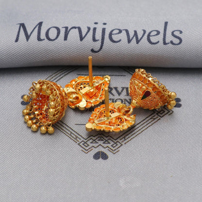 22k yellow gold earrings jhumka jewelry, handmade vintage Pure Traditional wedding indian style Jhumki Earrings Chandelier, K6575