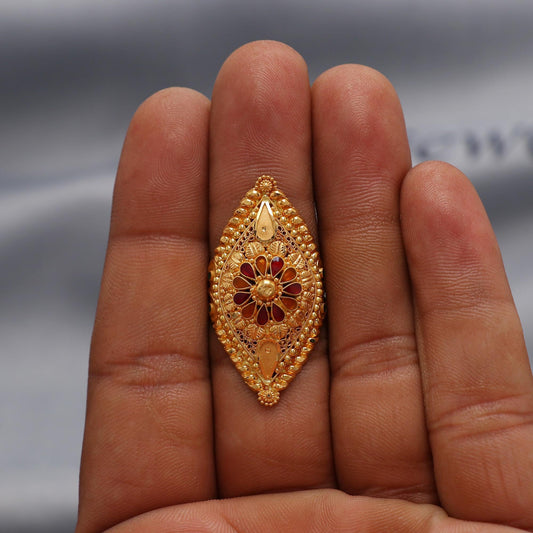 22k Yellow Gold Ring Size 7 US and All, Hallmark Women Gold Ring Jewelry, Indian Vintage Design Gold Ring, Wedding Gold Ring, K6606