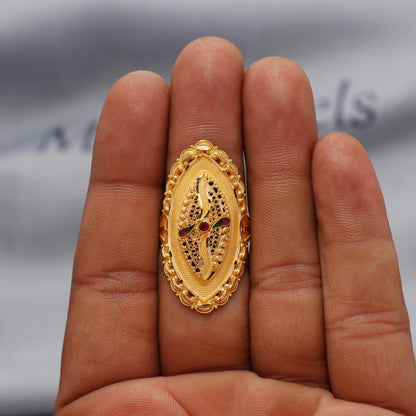 22k Yellow Gold Ring Size 8.25 US and All, Hallmark Women Gold Ring Jewelry, Indian Vintage Design Gold Ring, Wedding Gold Ring, K6609