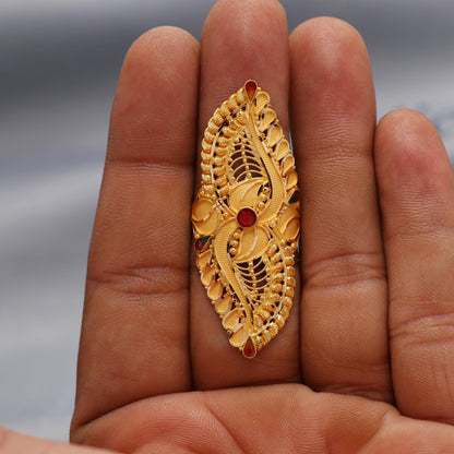 22k Yellow Gold Ring Size 8.25 US and All, Hallmark Women Gold Ring Jewelry, Indian Vintage Design Gold Ring, Wedding Gold Ring, K6611