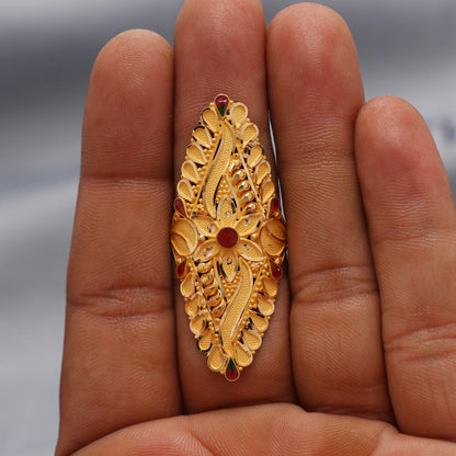 22k Yellow Gold Ring Size 8.5 US and All, Hallmark Women Gold Ring Jewelry, Indian Vintage Design Gold Ring, Wedding Gold Ring, K6612