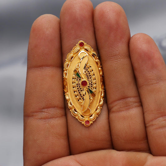 22k Yellow Gold Ring Size 7.5 US and All, Hallmark Women Gold Ring Jewelry, Indian Vintage Design Gold Ring, Wedding Gold Ring, K6613