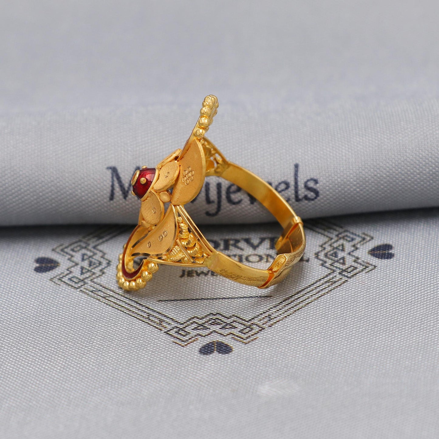 Flower 22k Yellow Gold Ring Size 10 US and All, 22kt Women Gold Ring Jewelry, Indian Vintage Design Gold Ring, Wedding Gold Ring, K6615