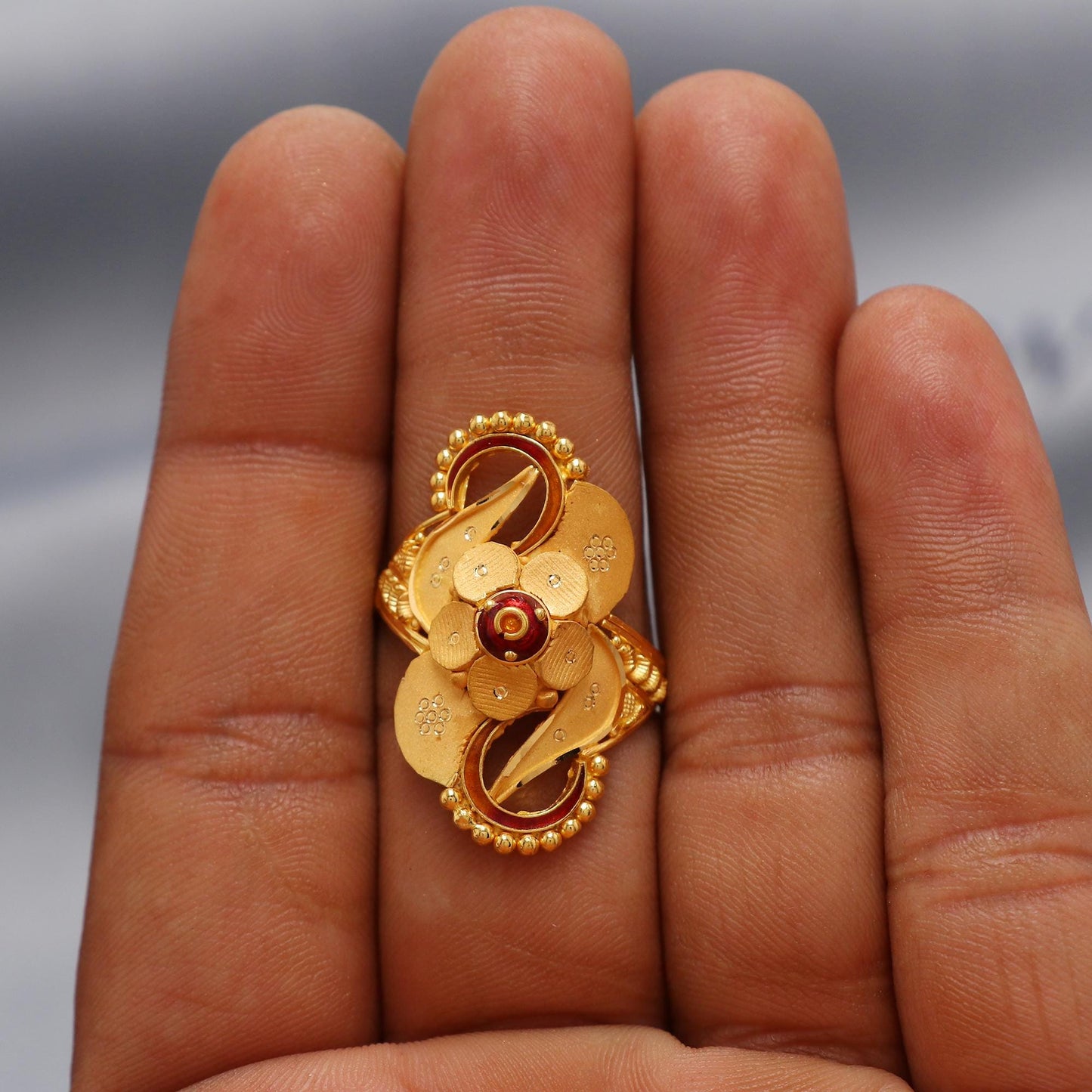 Flower 22k Yellow Gold Ring Size 10 US and All, 22kt Women Gold Ring Jewelry, Indian Vintage Design Gold Ring, Wedding Gold Ring, K6615