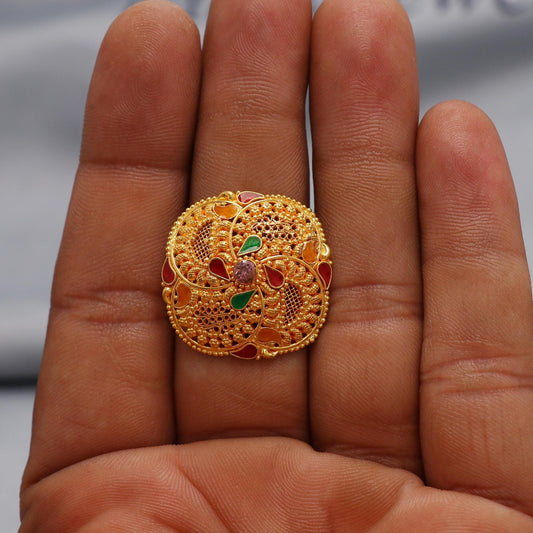 22k Yellow Gold Filigree Ring Size 8.25 US and All, Women Gold Ring Jewelry,Indian Vintage Design Gold Ring, Wedding Gold Flower Ring, K6622