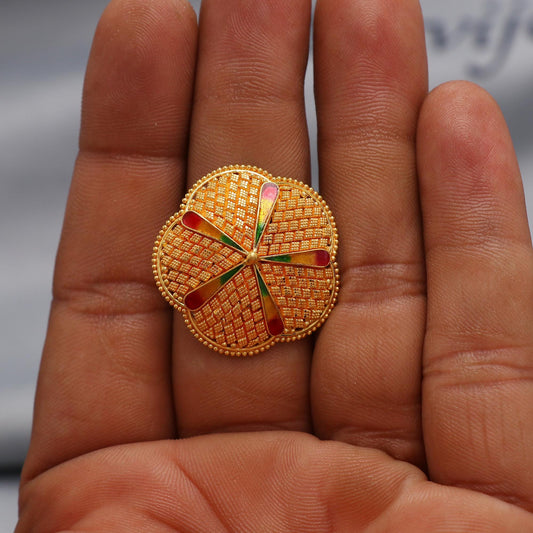 22k Yellow Gold Ring Size 10.25 US and All, Women Gold Ring Jewelry, Indian Vintage Antique Design Gold Ring, Wedding Gold Flower Ring,