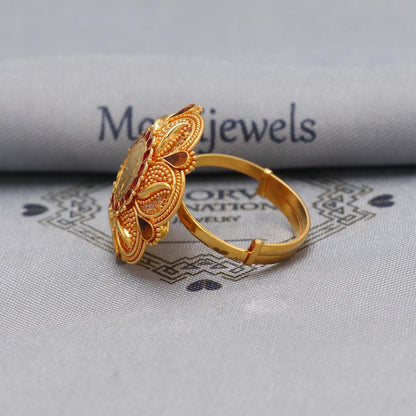 22k Yellow Gold Ring Size 7 US and All, Princess Women Gold Ring Jewelry, Indian Vintage Antique Design Gold Ring, Wedding Gold Flower Ring,