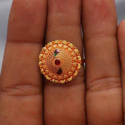 Indian Style Ring 22k Vintage Antique Ring, Meenakari Enamel Gold Ring,, Handmade Women Gold Jewelry, K6626