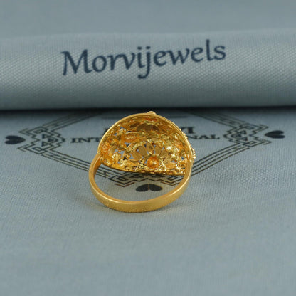 Pure 22k Yellow Gold Ring Size 5 US and All, 22kt Women Gold Ring Jewelry, Indian Meena Design Gold Ring, Wedding Gold Ring, K6631