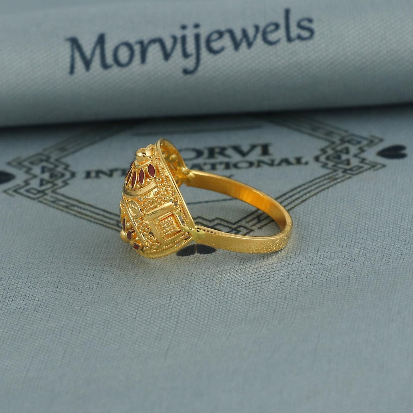 Pure 22k Yellow Gold Ring Size 5 US and All, 22kt Women Gold Ring Jewelry, Indian Meena Design Gold Ring, Wedding Gold Ring, K6631