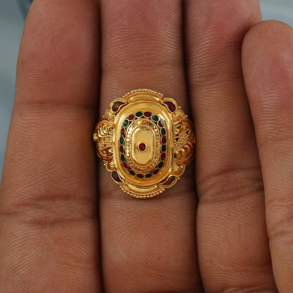 22k Yellow Gold Ring Jewelry, Enamel Meena Indian Vintage Design Gold Ring, Wedding Gold Ring, K6632