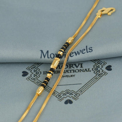22k gold chain mangalsutra necklace with gold beads and black beads, Indian Wife Jewelry gift, K6633