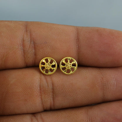 Mandala wheel design 18k Gold Studs cartilage studs earrings, baby Teen studs, cartilage piercing, screw back small tiny earrings,