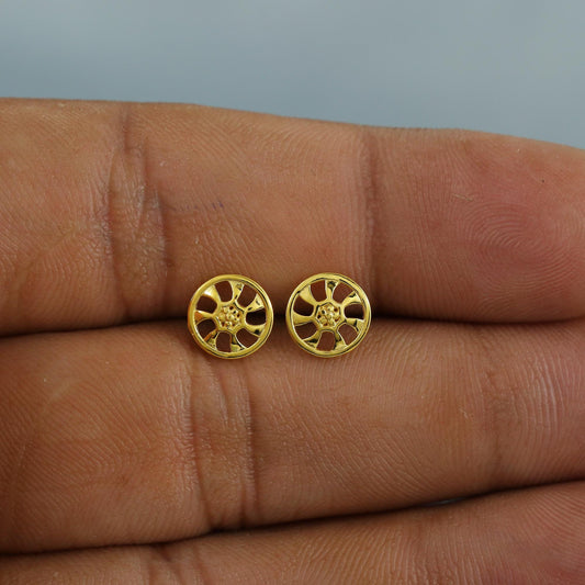 Mandala wheel design 18k Gold Studs cartilage studs earrings, baby Teen studs, cartilage piercing, screw back small tiny earrings,