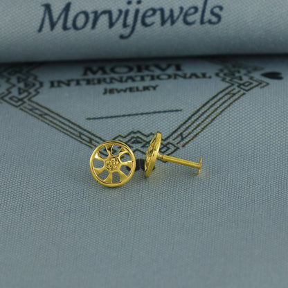 Mandala wheel design 18k Gold Studs cartilage studs earrings, baby Teen studs, cartilage piercing, screw back small tiny earrings,