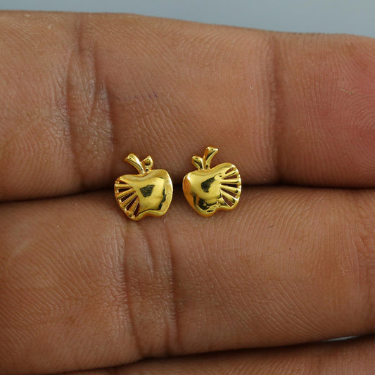 18k Gold Studs cartilage apple earrings, baby Teen studs, cartilage piercing, apple design stud , screw back small tiny earrings,
