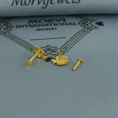 18k Gold Studs cartilage apple earrings, baby Teen studs, cartilage piercing, apple design stud , screw back small tiny earrings,