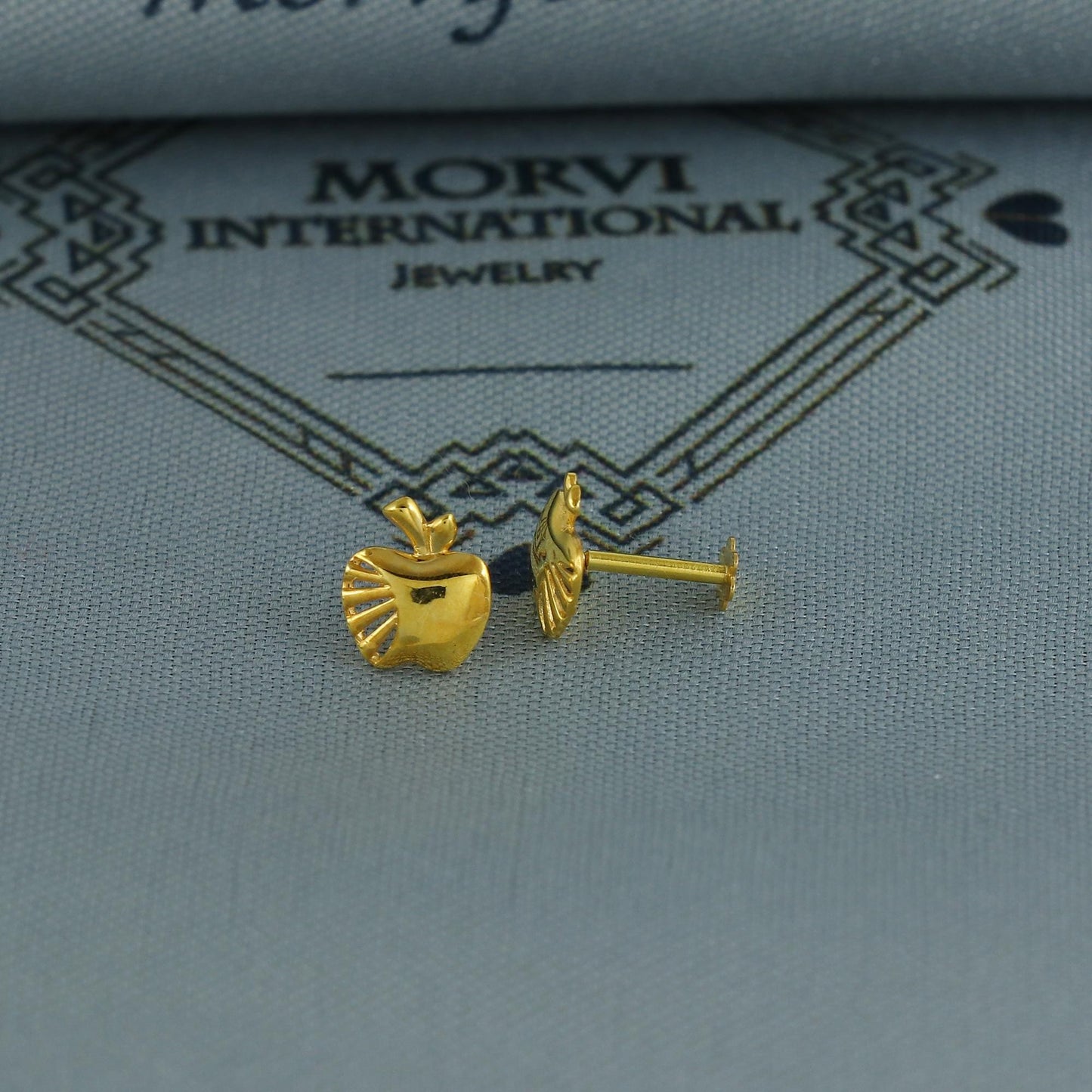 18k Gold Studs cartilage apple earrings, baby Teen studs, cartilage piercing, apple design stud , screw back small tiny earrings,