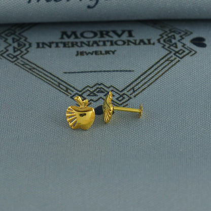 18k Gold Studs cartilage apple earrings, baby Teen studs, cartilage piercing, apple design stud , screw back small tiny earrings,