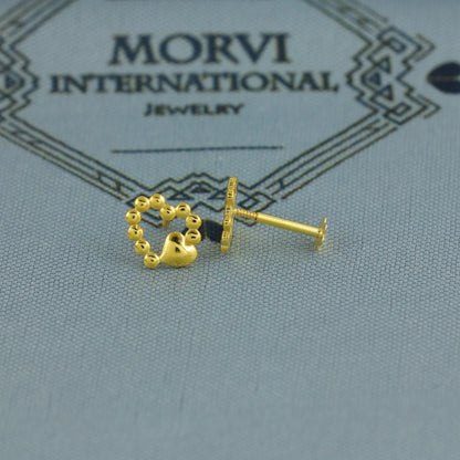heart 18k Gold Stud earrings, cartilage piercing, screw back small tiny earrings,