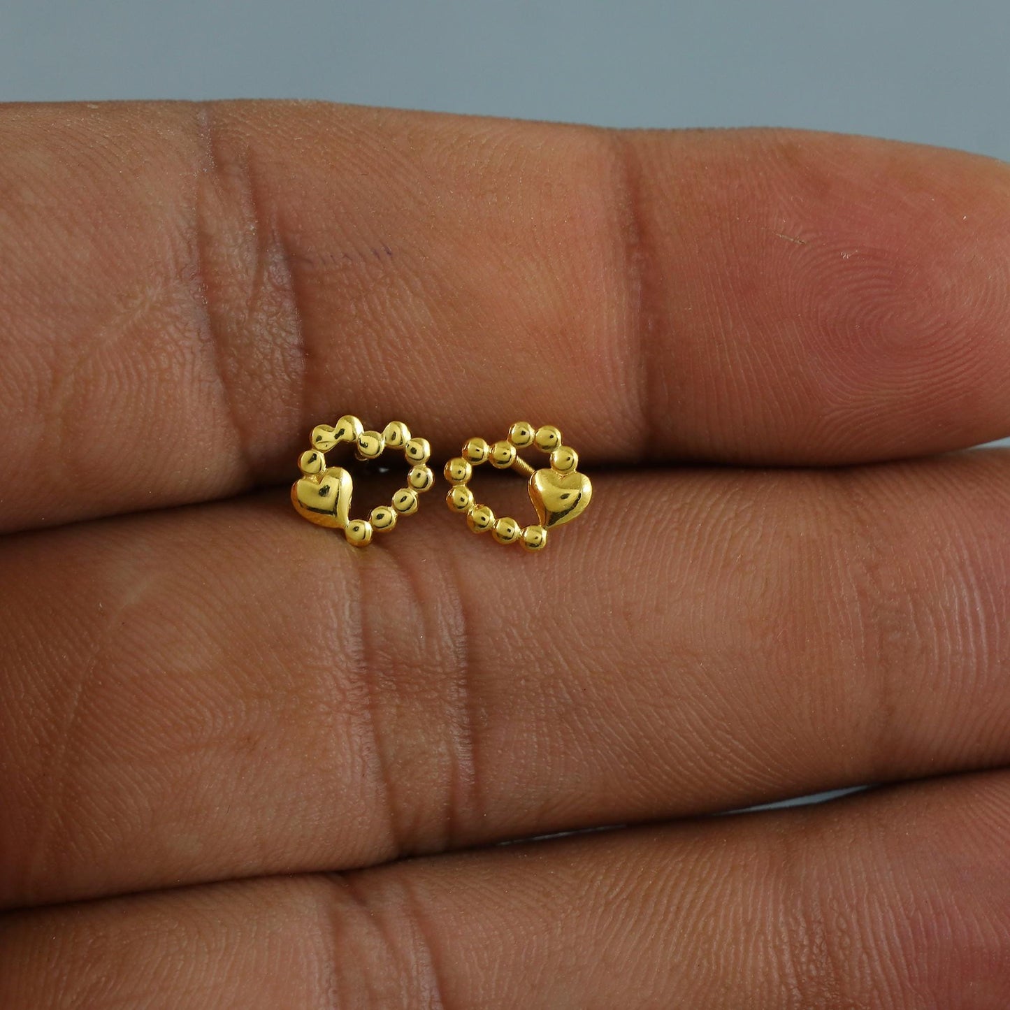 heart 18k Gold Stud earrings, cartilage piercing, screw back small tiny earrings,