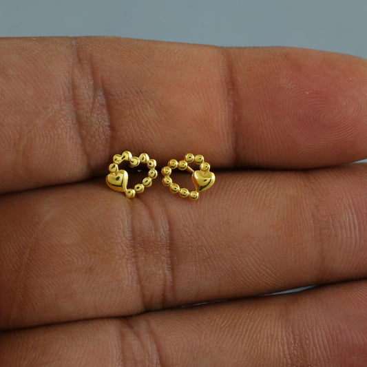 heart 18k Gold Stud earrings, cartilage piercing, screw back small tiny earrings,