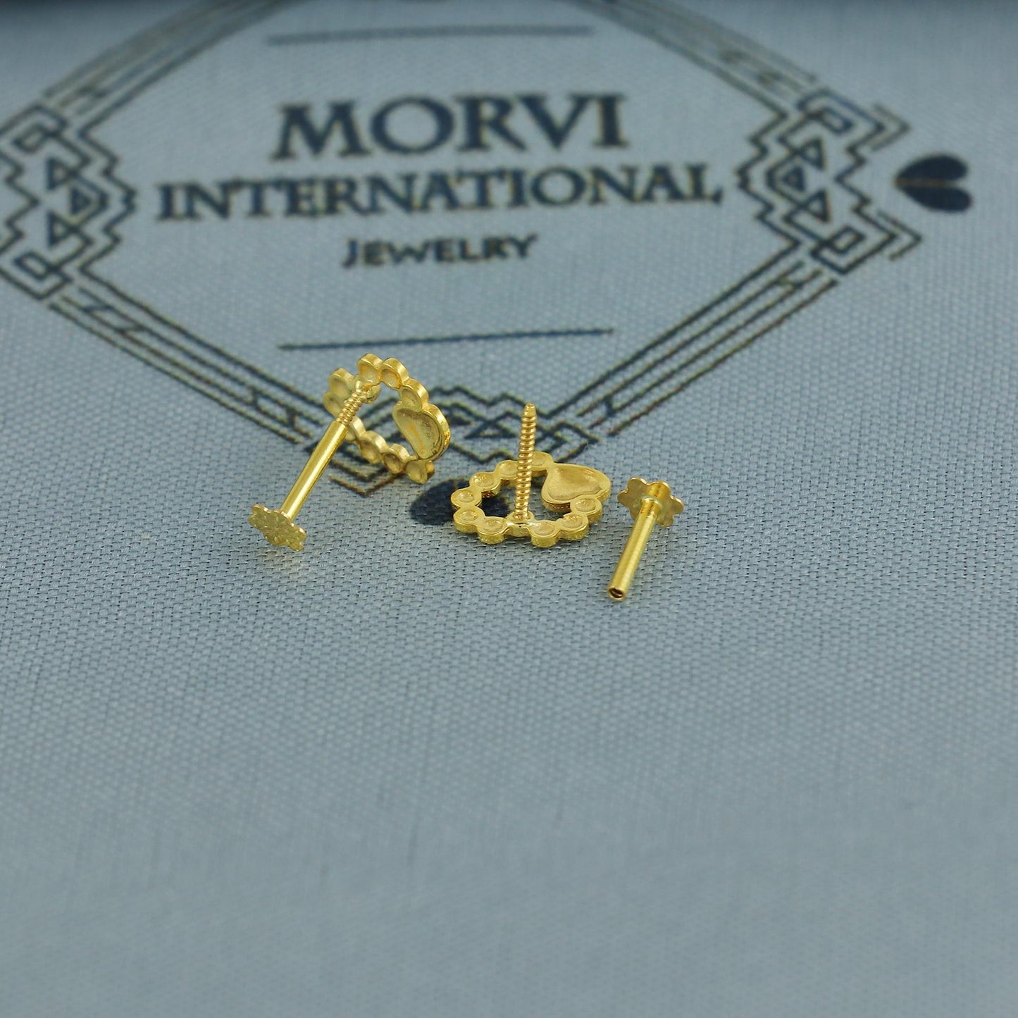 heart 18k Gold Stud earrings, cartilage piercing, screw back small tiny earrings,