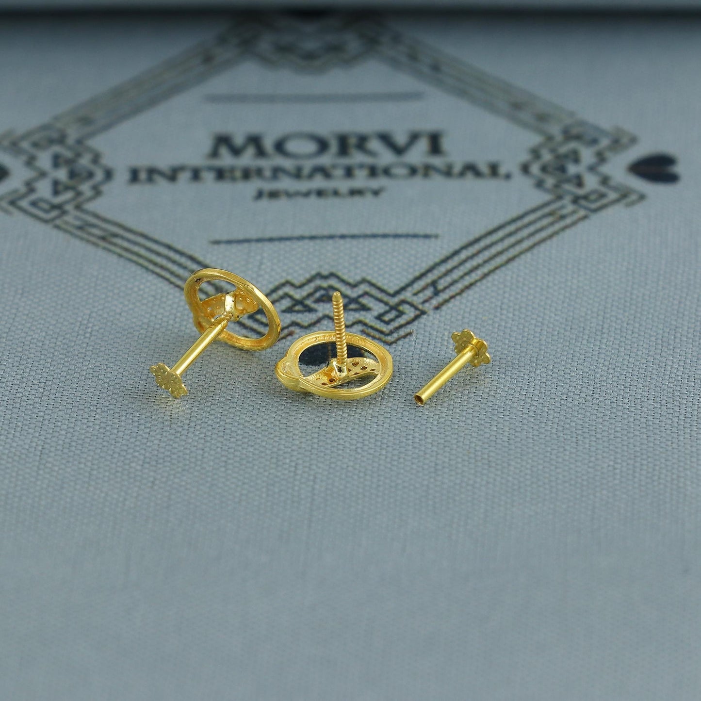 round 18k Gold stud earrings, baby Teen studs, cartilage piercing, screw back small tiny earrings,
