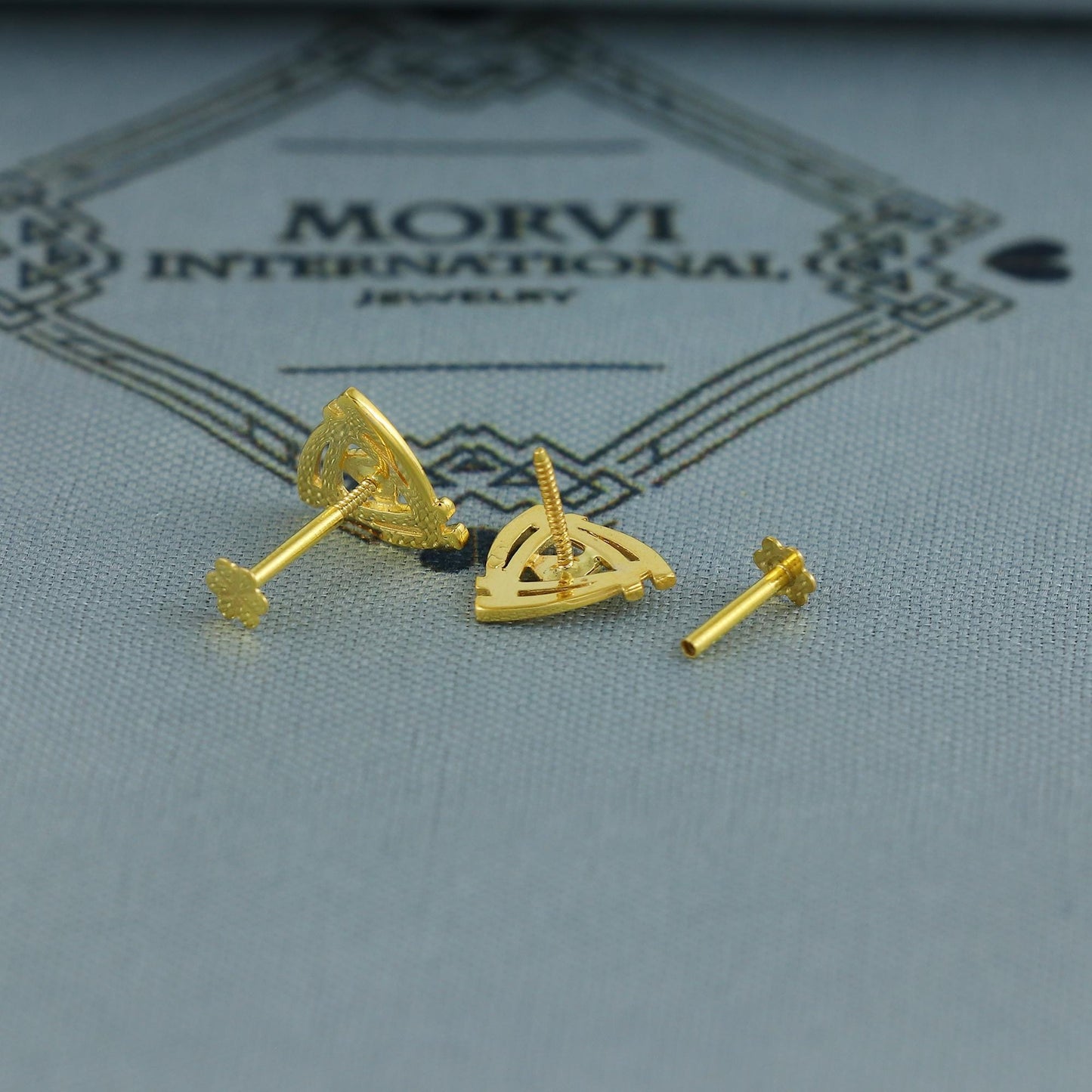 Triangle Pyramid 18k Gold Studs cartilage studs earrings, baby Teen studs, cartilage piercing, screw back small tiny earrings,