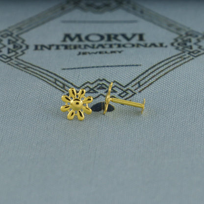 flower 18k Gold Studs cartilage earrings, baby Teen studs, cartilage piercing, screw back small tiny earrings,