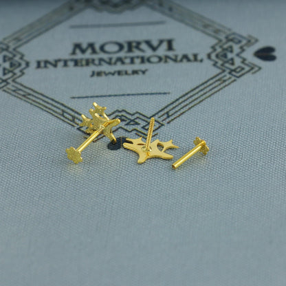 Star - 18k Gold Studs earrings, baby Teen studs, cartilage piercing, screw back small tiny earrings,