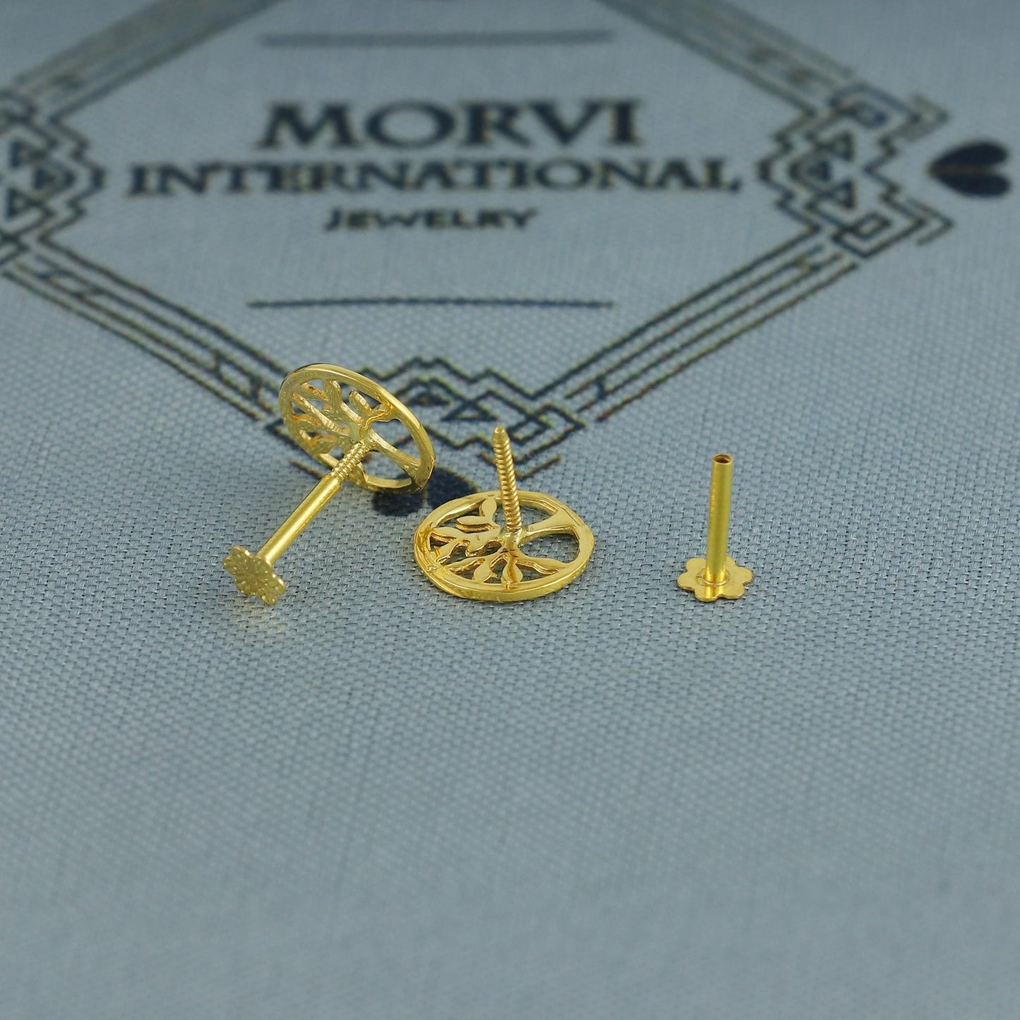 tree design 18k Gold Studs earrings, baby Teen studs, cartilage piercing, screw back small tiny earrings,
