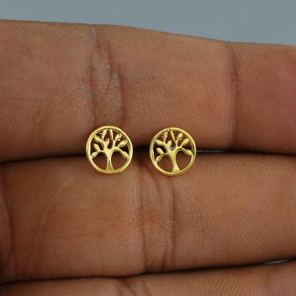 tree design 18k Gold Studs earrings, baby Teen studs, cartilage piercing, screw back small tiny earrings,