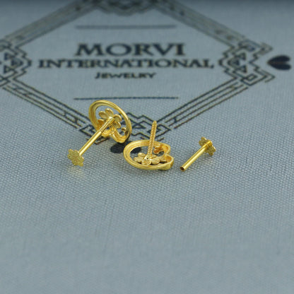 18k Gold Studs cartilage studs earrings, baby Teen studs, cartilage piercing, flower gold stud, screw back small tiny earrings,