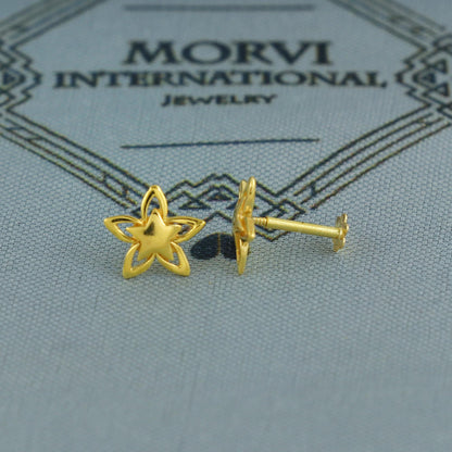 Flower Star 18k Gold Earrings,  screw back small tiny earrings,