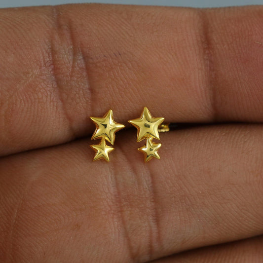 star 18k Gold Earrings, baby Teen studs, cartilage piercing, screw back small tiny earrings,