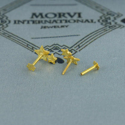 star 18k Gold Earrings, baby Teen studs, cartilage piercing, screw back small tiny earrings,