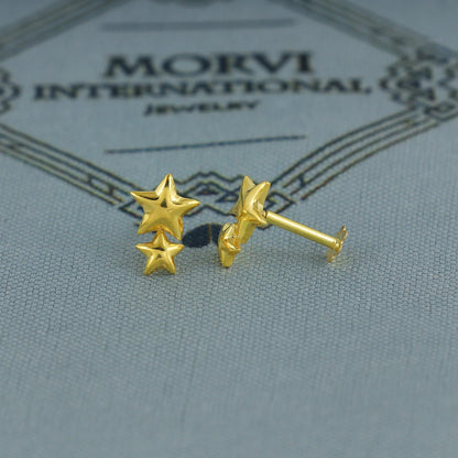 star 18k Gold Earrings, baby Teen studs, cartilage piercing, screw back small tiny earrings,