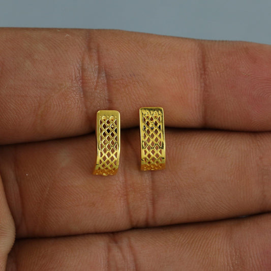 22k Gold stud earrings, Small gold earrings, filigree stud, screw back real gold earrings,