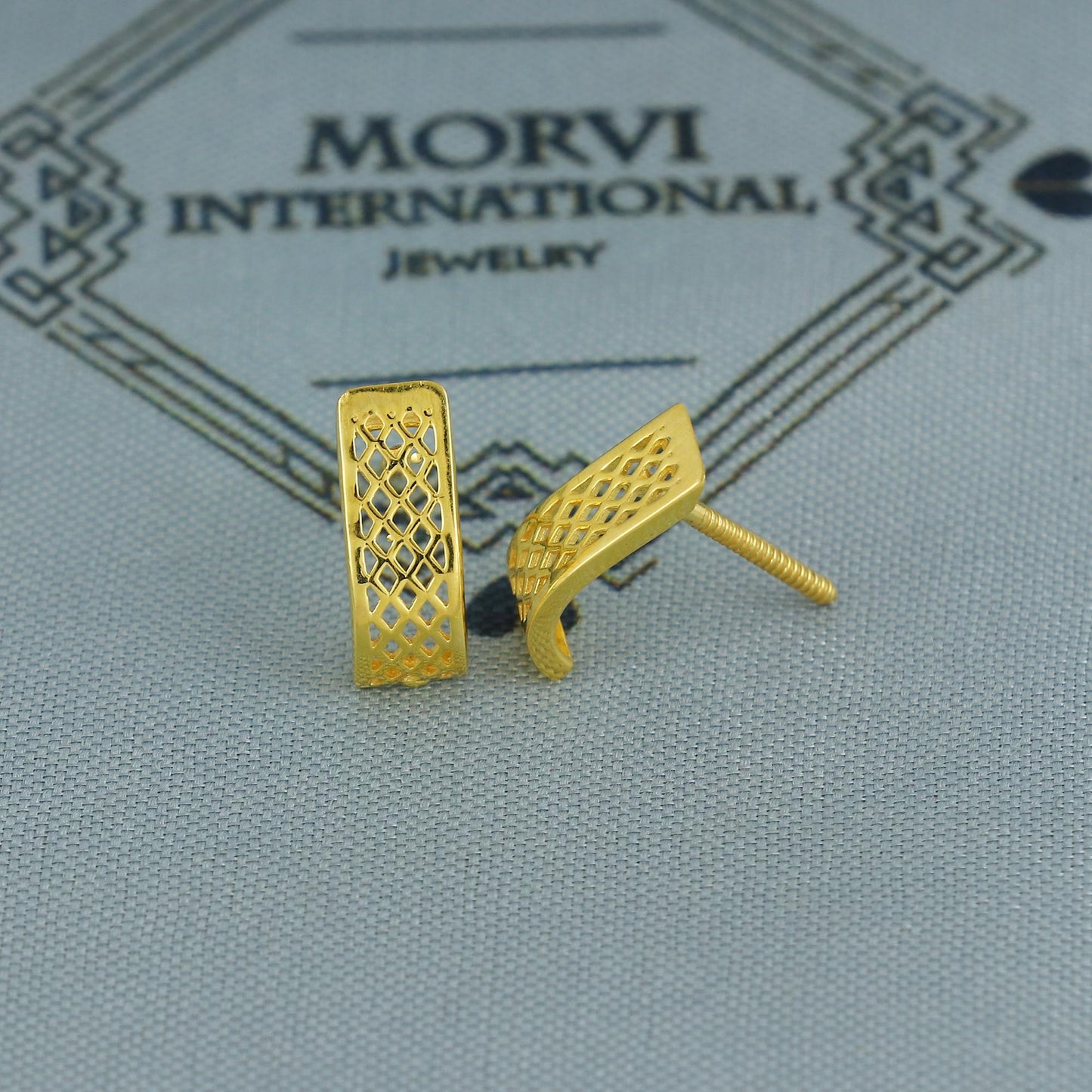 22k Gold stud earrings, Small gold earrings, filigree stud, screw back real gold earrings,