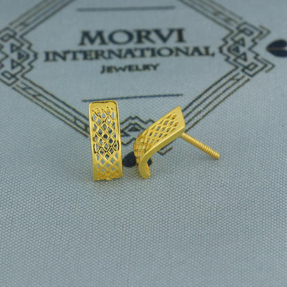 22k Gold stud earrings, Small gold earrings, filigree stud, screw back real gold earrings,