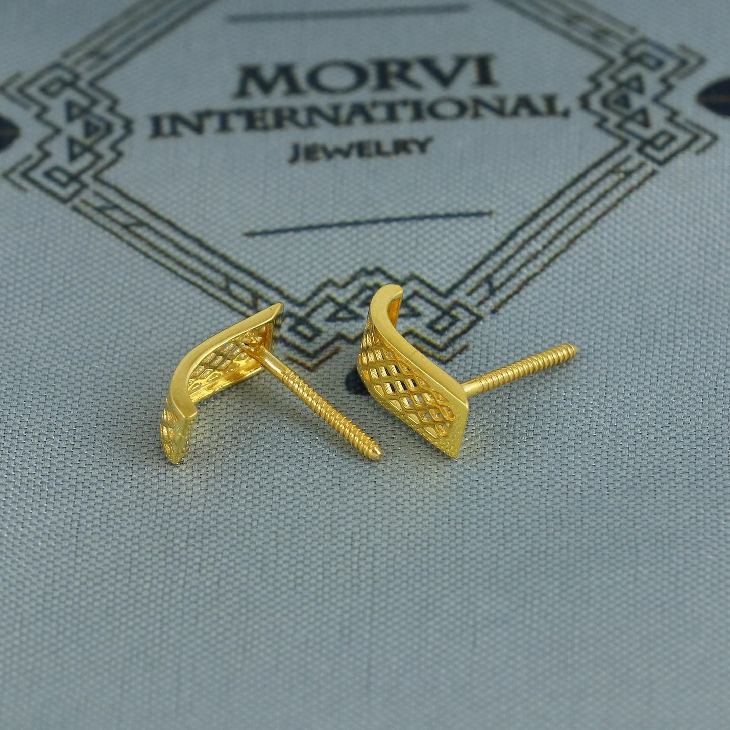 22k Gold stud earrings, Small gold earrings, filigree stud, screw back real gold earrings,